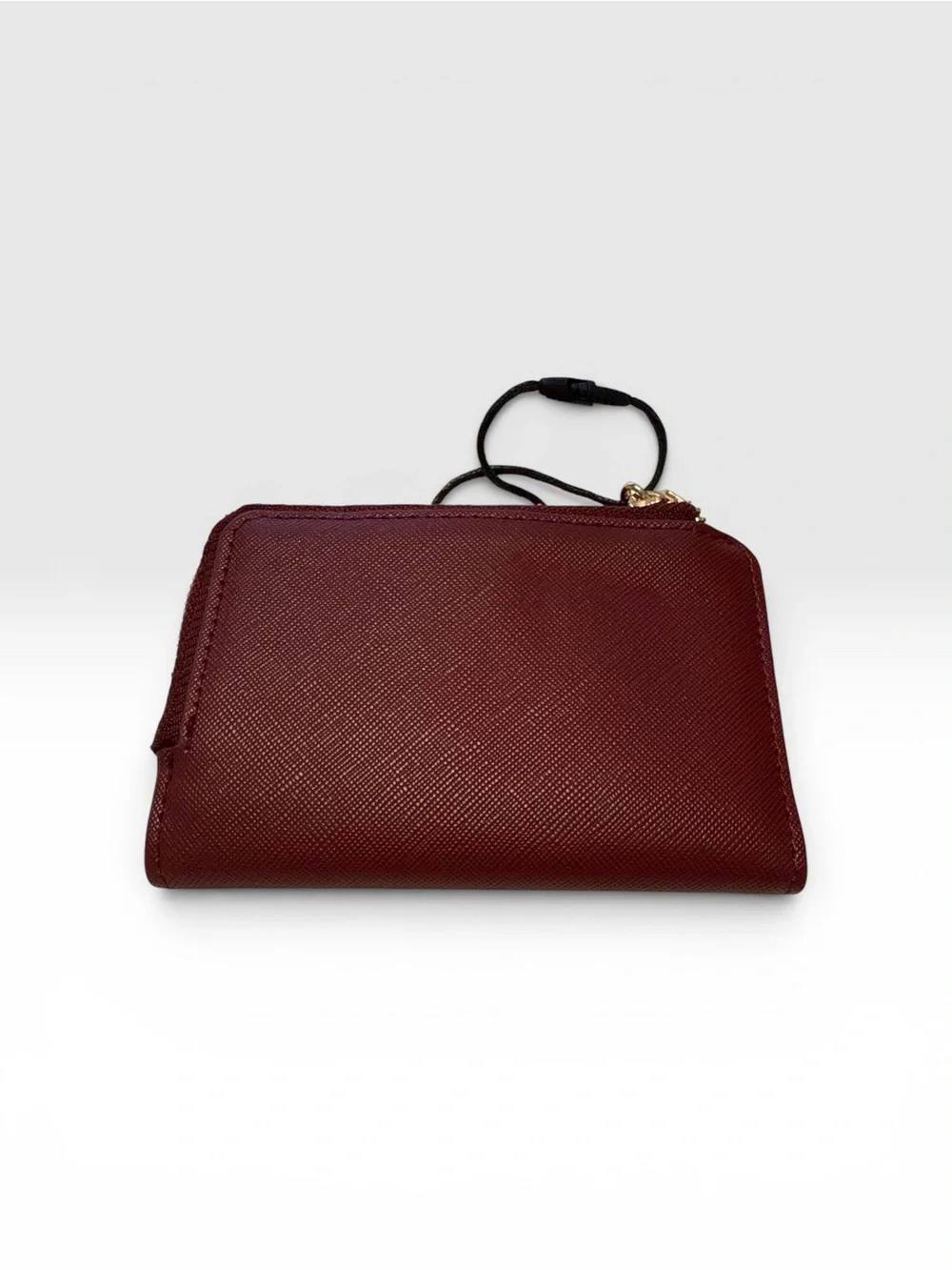 MNG Burgundy Saffiano Zip Wallet with Gold Logo